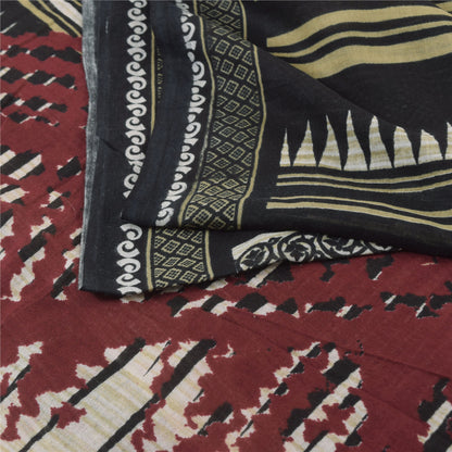 Sanskriti Vintage Sarees Indisk Sort Ren Bomuld Trykt Sari 5yd Håndværk Bæredygtigt Stoff