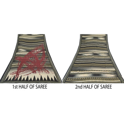 Sanskriti Vintage Sarees Indisk Sort Ren Bomuld Trykt Sari 5yd Håndværk Bæredygtigt Stoff