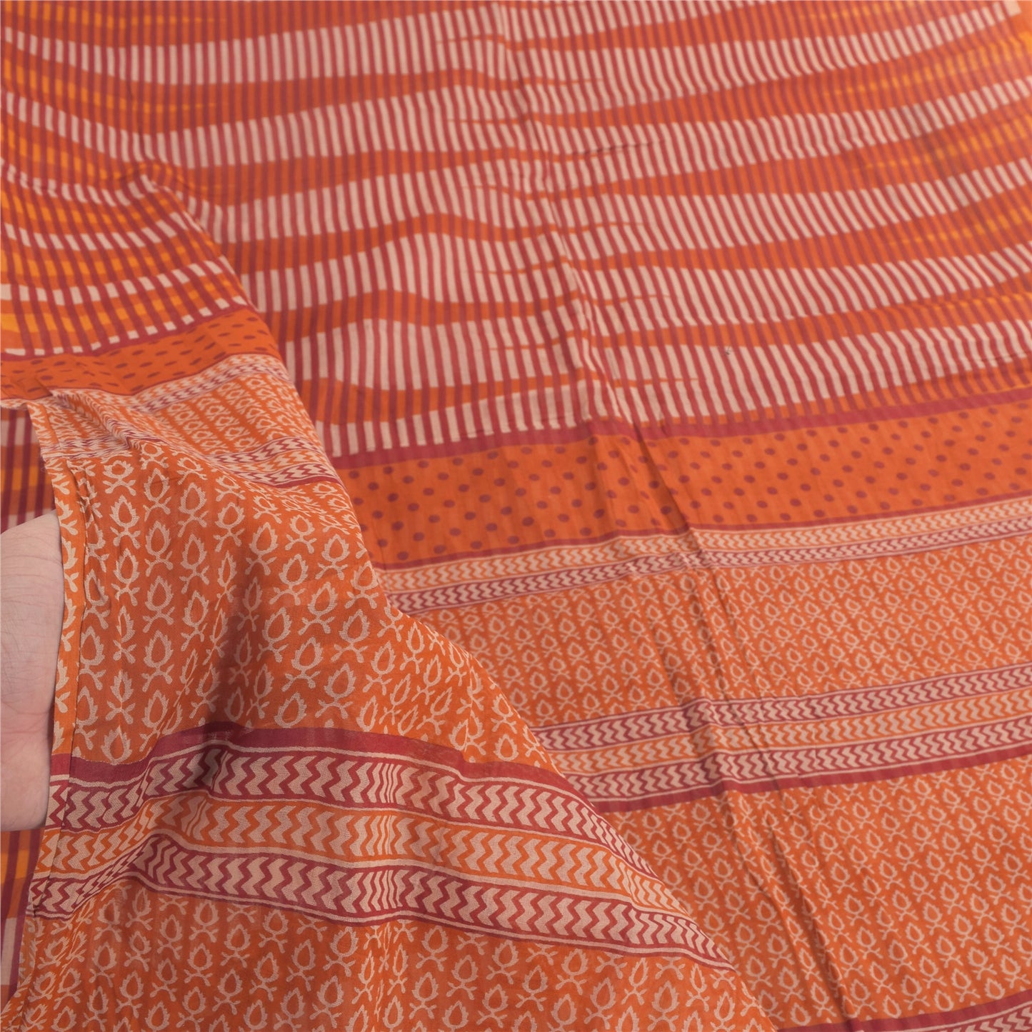 Sanskriti Vintage Sarees Indian Orange Pure Cotton Printed Sari 5yd Craft Sustainable Fabric