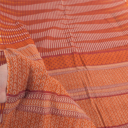 Sanskriti Vintage Sarees Indian Orange Pure Cotton Printed Sari 5yd Craft Sustainable Fabric