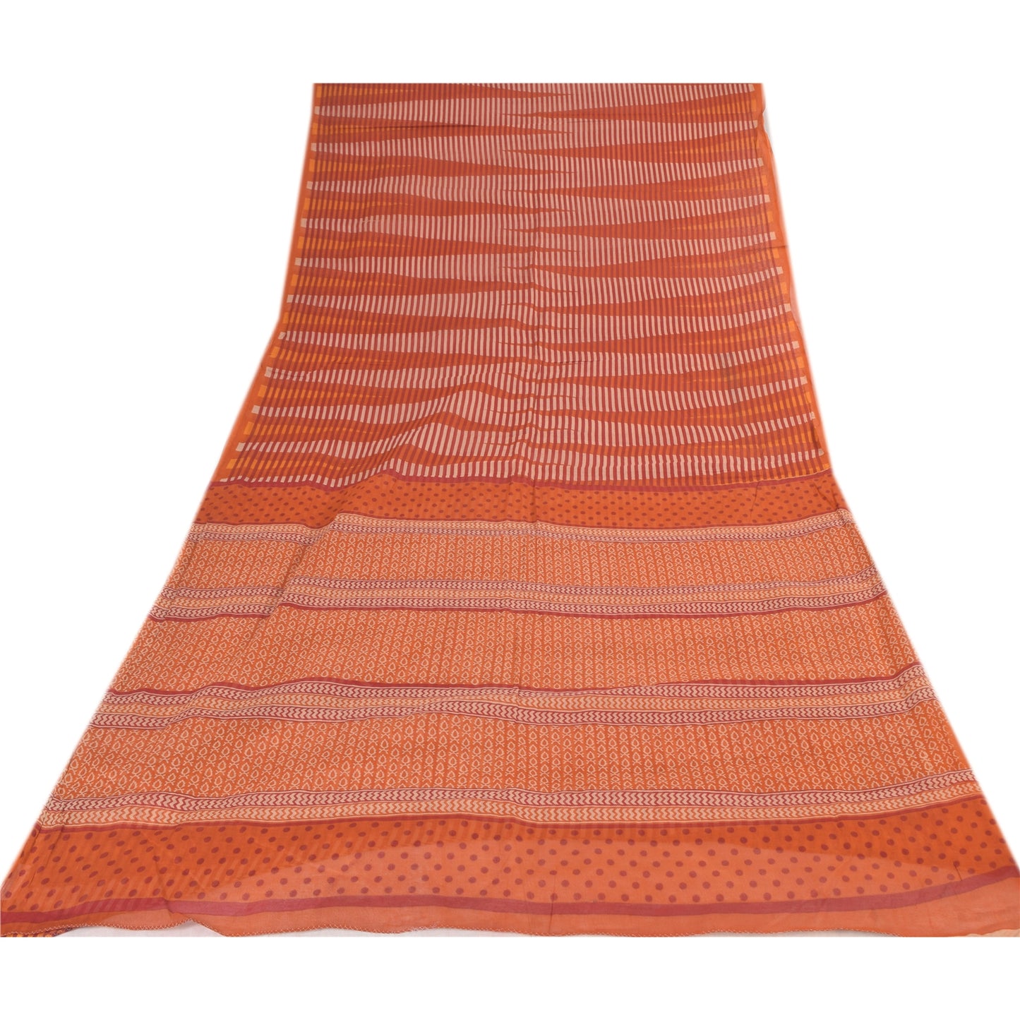 Sanskriti Vintage Sarees Indian Orange Pure Cotton Printed Sari 5yd Craft Sustainable Fabric