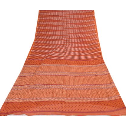 Sanskriti Vintage Sarees Indian Orange Pure Cotton Printed Sari 5yd Craft Sustainable Fabric