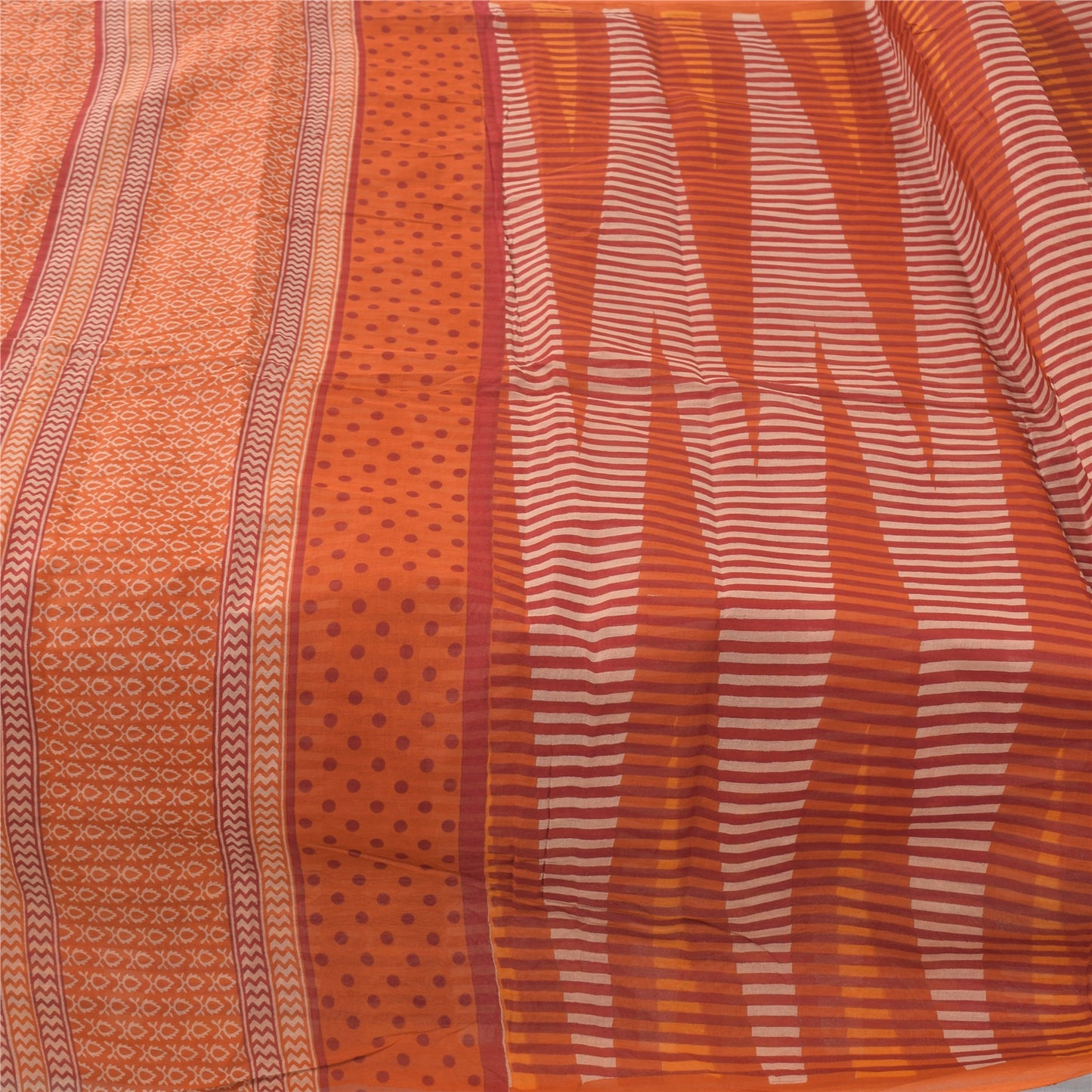 Sanskriti Vintage Sarees Indian Orange Pure Cotton Printed Sari 5yd Craft Sustainable Fabric
