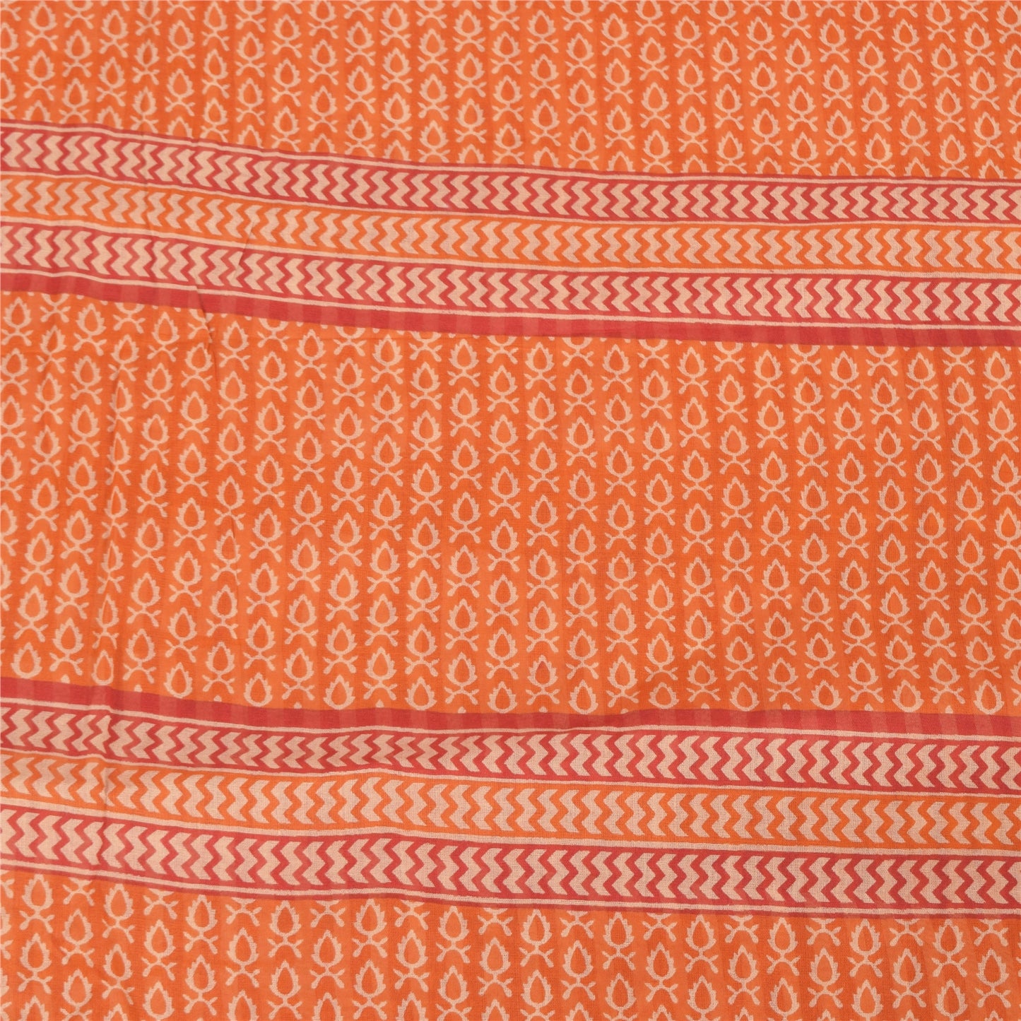 Sanskriti Vintage Sarees Indian Orange Pure Cotton Printed Sari 5yd Craft Sustainable Fabric