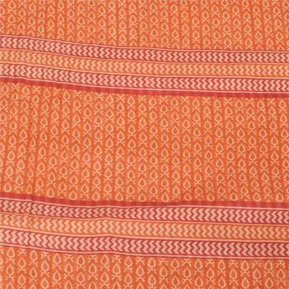 Sanskriti Vintage Sarees Indian Orange Pure Cotton Printed Sari 5yd Craft Sustainable Fabric