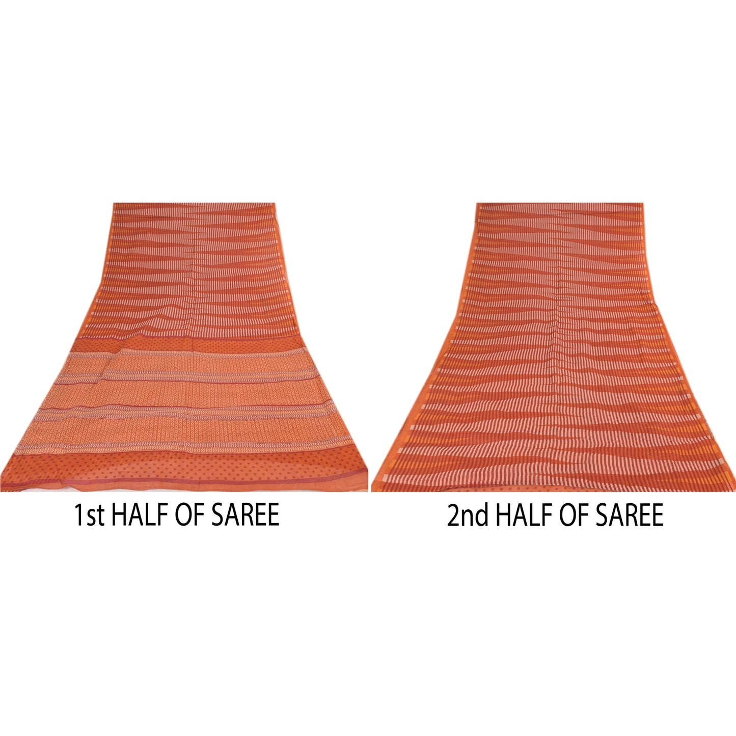 Sanskriti Vintage Sarees Indian Orange Pure Cotton Printed Sari 5yd Craft Sustainable Fabric