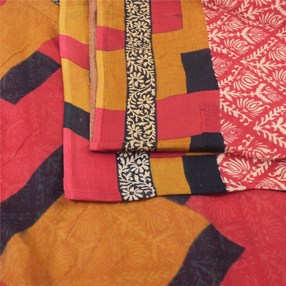 Sanskriti Vintage Sarees From India Red Pure Cotton Print Sari 5yd Craft Sustainable Fabric