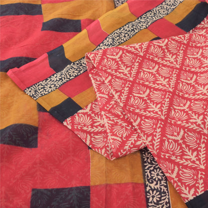 Sanskriti Vintage Sarees From India Red Pure Cotton Print Sari 5yd Craft Sustainable Fabric