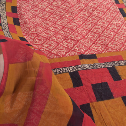 Sanskriti Vintage Sarees From India Red Pure Cotton Print Sari 5yd Craft Sustainable Fabric