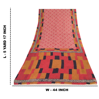 Sanskriti Vintage Sarees From India Red Pure Cotton Print Sari 5yd Craft Sustainable Fabric