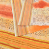 Sanskriti Vintage Sarees Cream/Orange Pure Cotton Printed Sari 5yd Craft Sustainable Fabric