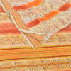Sanskriti Vintage Sarees Cream/Orange Pure Cotton Printed Sari 5yd Craft Sustainable Fabric