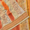 Sanskriti Vintage Sarees Cream/Orange Pure Cotton Printed Sari 5yd Craft Sustainable Fabric
