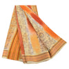 Sanskriti Vintage Sarees Cream/Orange Pure Cotton Printed Sari 5yd Craft Sustainable Fabric