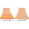 Sanskriti Vintage Sarees Cream/Orange Pure Cotton Printed Sari 5yd Craft Sustainable Fabric