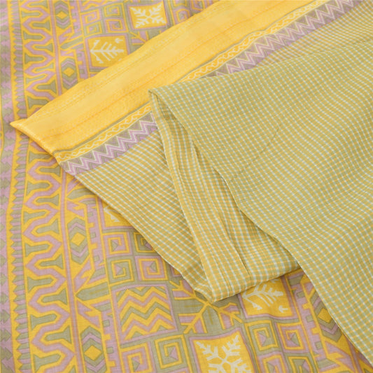 Sanskriti Vintage Sarees Indian Green Pure Cotton Printed Sari 5yd Craft Sustainable Fabric