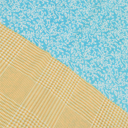 Sanskriti Vintage Sarees Blue/Cream Pure Cotton Printed Sari 5yd Craft Sustainable Fabric