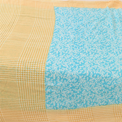 Sanskriti Vintage Sarees Blue/Cream Pure Cotton Printed Sari 5yd Craft Sustainable Fabric