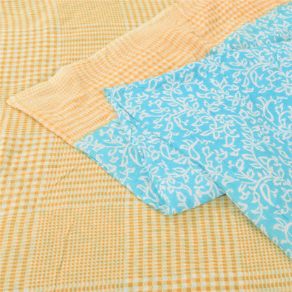 Sanskriti Vintage Sarees Blue/Cream Pure Cotton Printed Sari 5yd Craft Sustainable Fabric