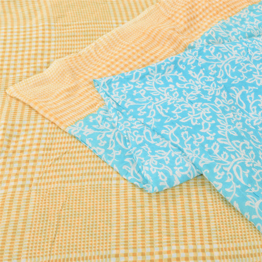 Sanskriti Vintage Sarees Blue/Cream Pure Cotton Printed Sari 5yd Craft Sustainable Fabric