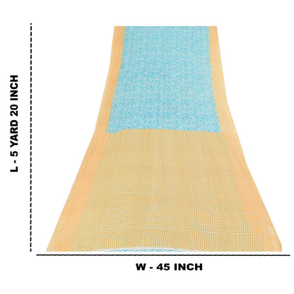 Sanskriti Vintage Sarees Blue/Cream Pure Cotton Printed Sari 5yd Craft Sustainable Fabric