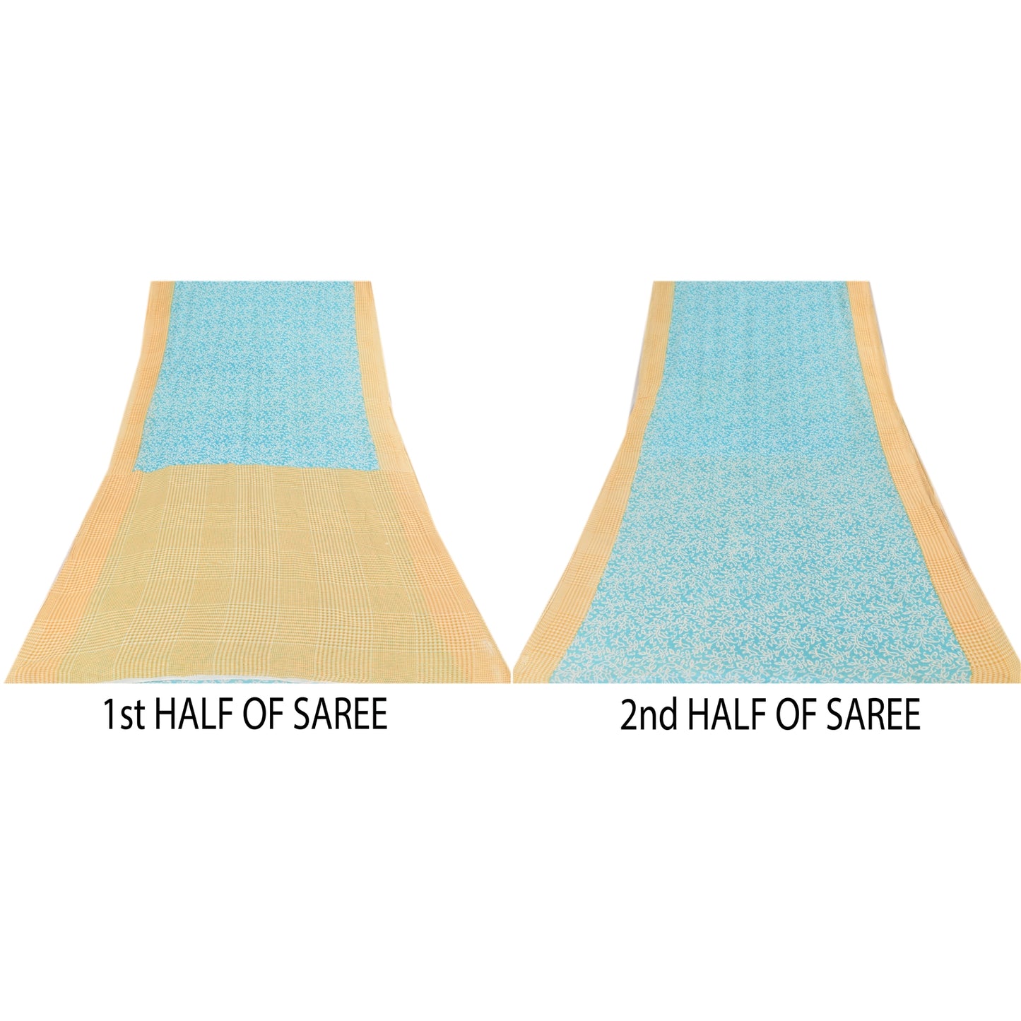 Sanskriti Vintage Sarees Blue/Cream Pure Cotton Printed Sari 5yd Craft Sustainable Fabric