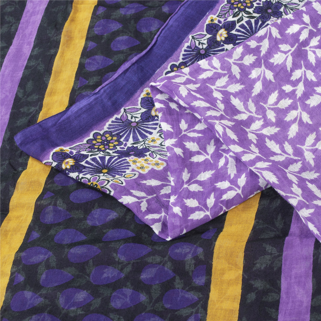 Sanskriti Vintage Sarees Purple Pure Cotton Floral Printed 5+YD Traditional Sari