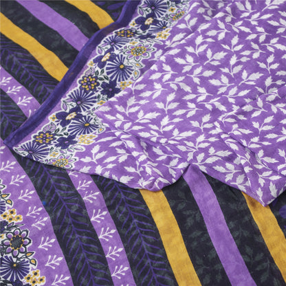 Sanskriti Vintage Sarees Purple Pure Cotton Floral Printed 5+YD Traditional Sari