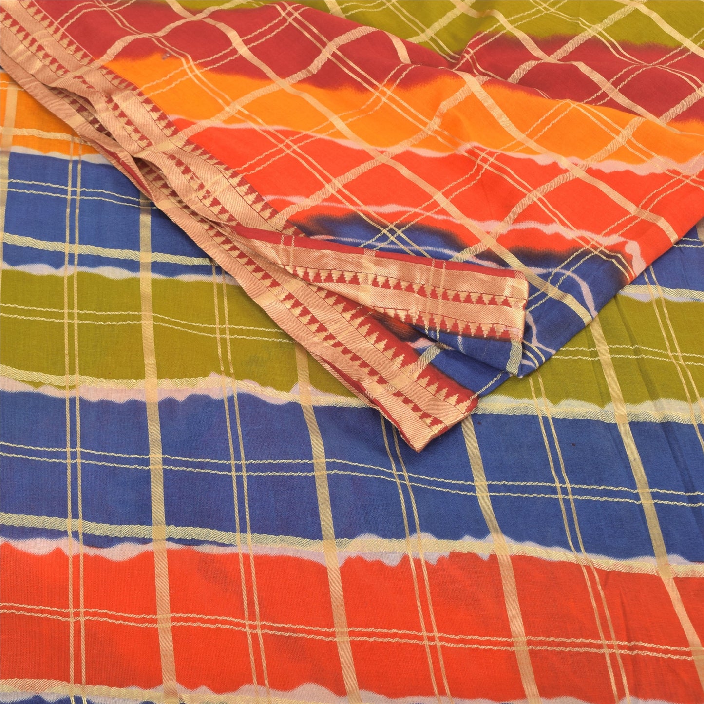 Sanskriti Vintage Sarees Multi Woven Printed Pure Cotton Sari 5yd Craft Sustainable Fabric