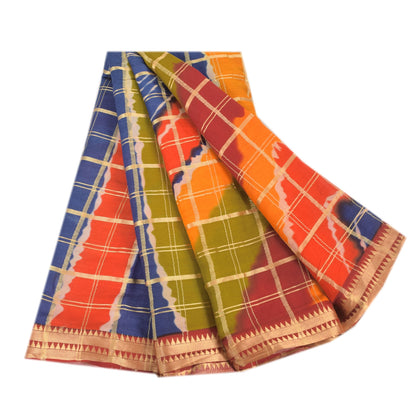 Sanskriti Vintage Sarees Multi Woven Printed Pure Cotton Sari 5yd Craft Sustainable Fabric