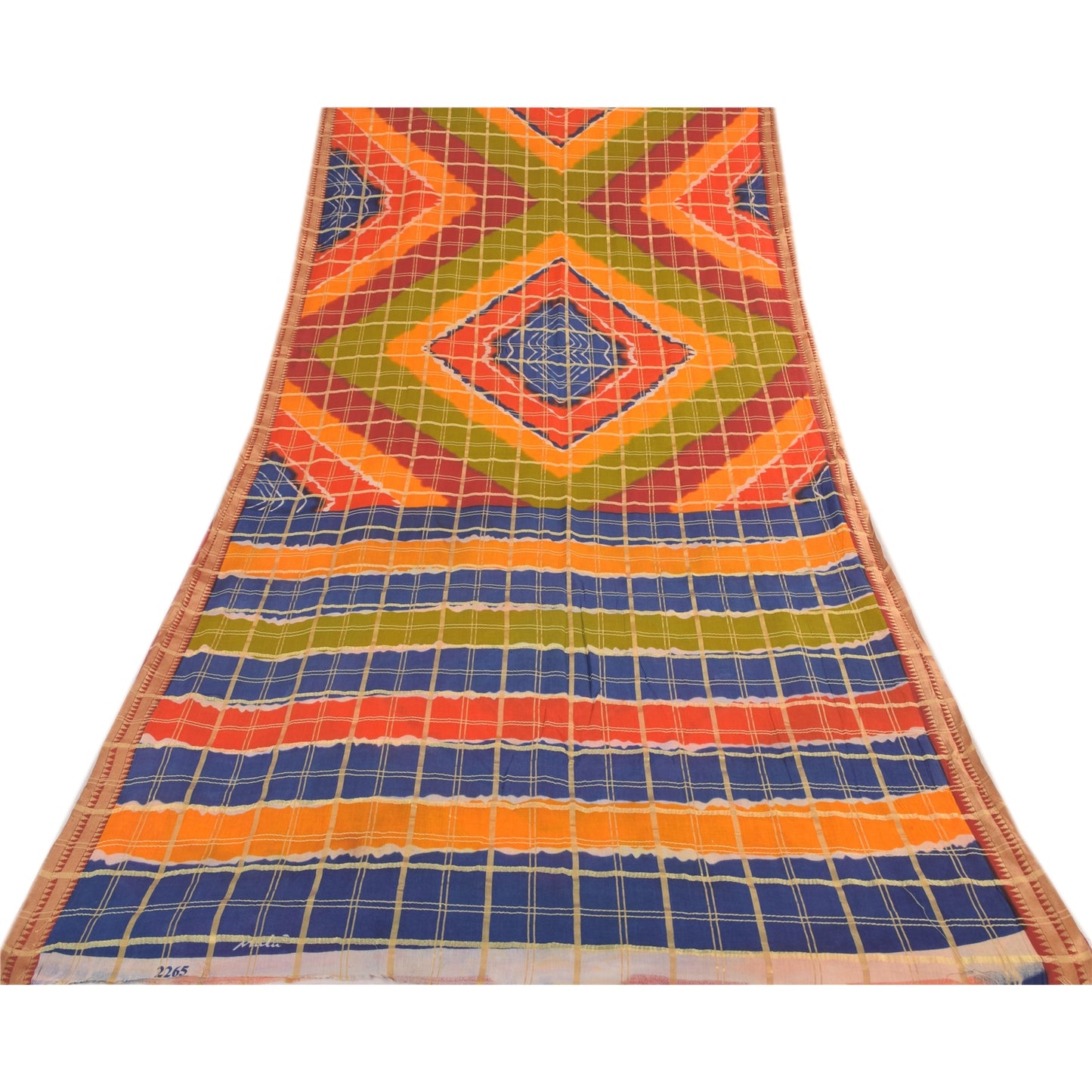 Sanskriti Vintage Sarees Multi Woven Printed Pure Cotton Sari 5yd Craft Sustainable Fabric