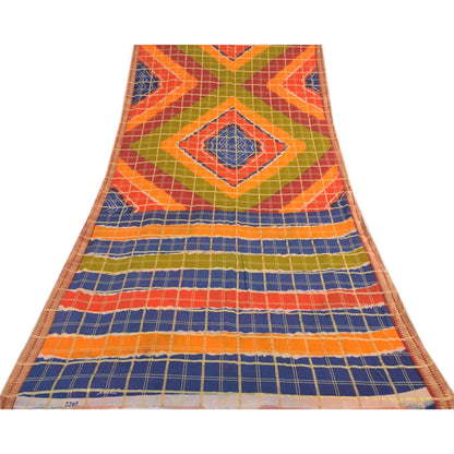 Sanskriti Vintage Sarees Multi Woven Printed Pure Cotton Sari 5yd Craft Sustainable Fabric