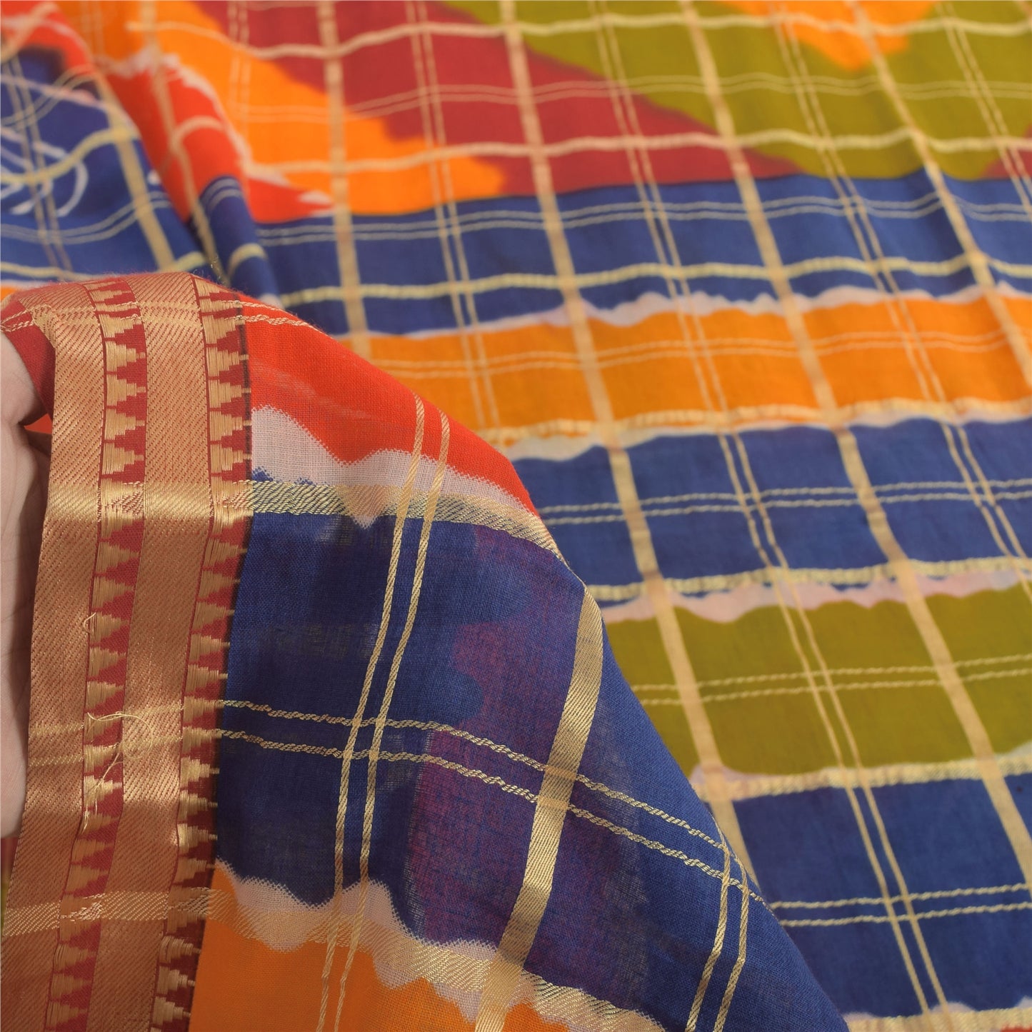 Sanskriti Vintage Sarees Multi Woven Printed Pure Cotton Sari 5yd Craft Sustainable Fabric