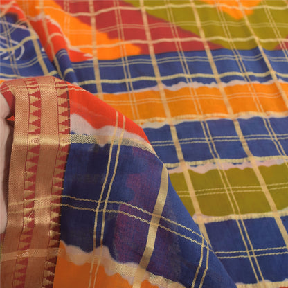 Sanskriti Vintage Sarees Multi Woven Printed Pure Cotton Sari 5yd Craft Sustainable Fabric