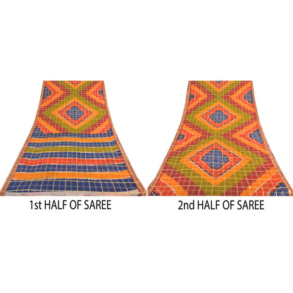 Sanskriti Vintage Sarees Multi Woven Printed Pure Cotton Sari 5yd Craft Sustainable Fabric