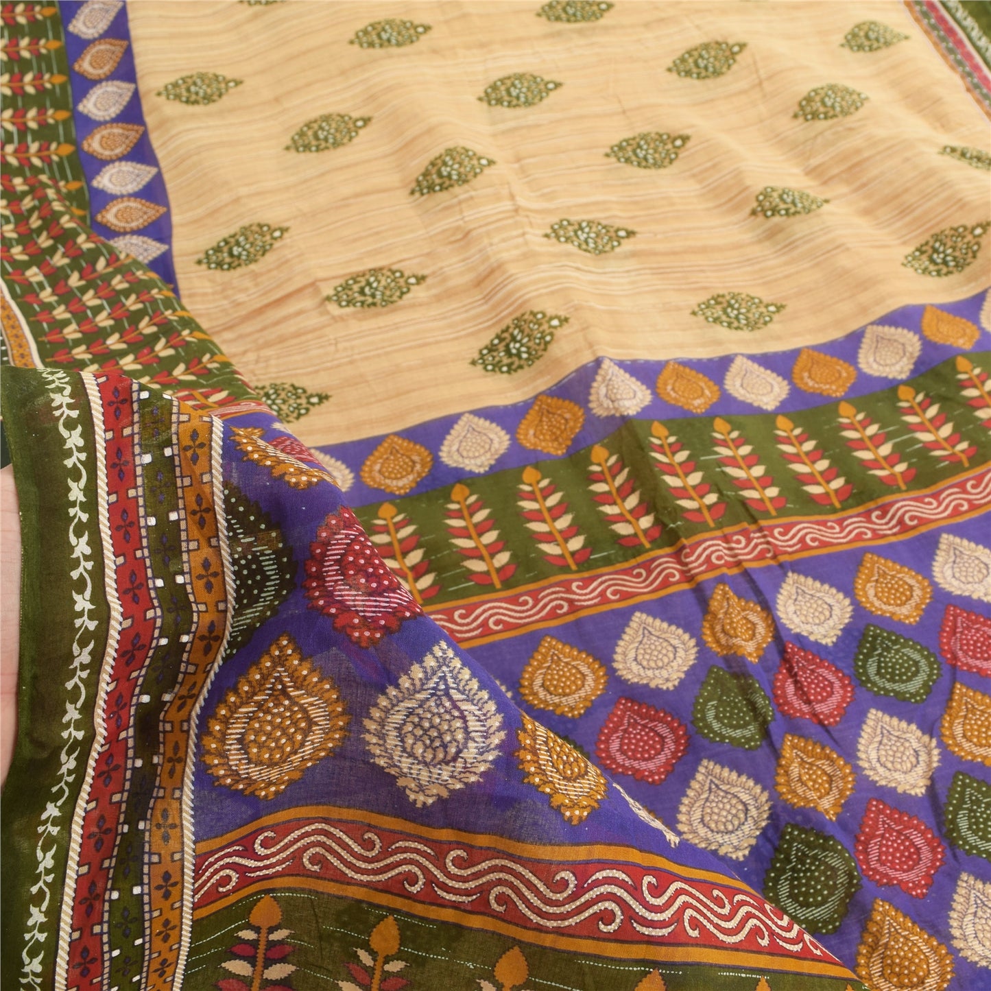 Sanskriti Vintage Sarees Indian Peach Pure Cotton Printed Sari 5yd Craft Sustainable Fabric