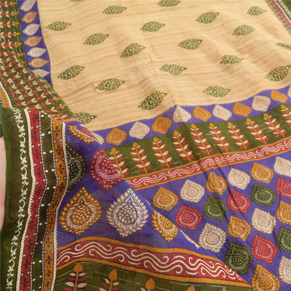 Sanskriti Vintage Sarees Indian Peach Pure Cotton Printed Sari 5yd Craft Sustainable Fabric