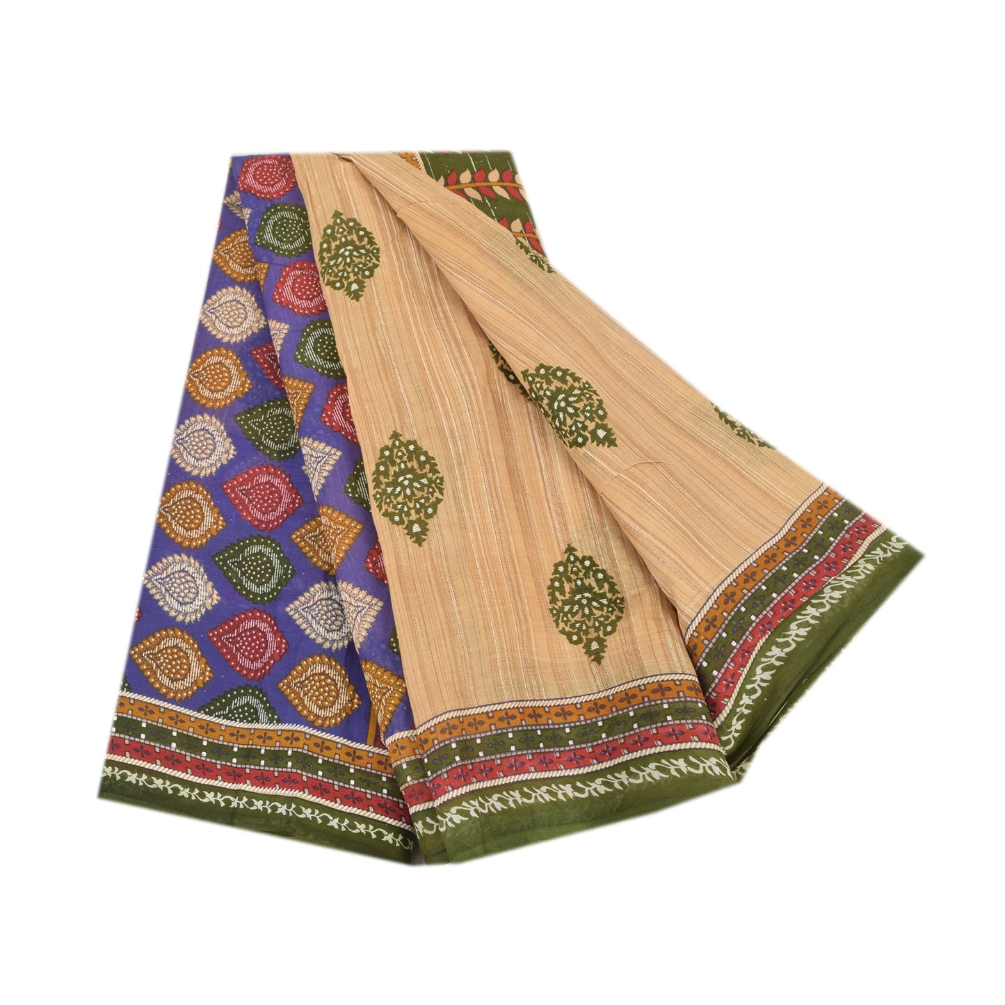 Sanskriti Vintage Sarees Indian Peach Pure Cotton Printed Sari 5yd Craft Sustainable Fabric