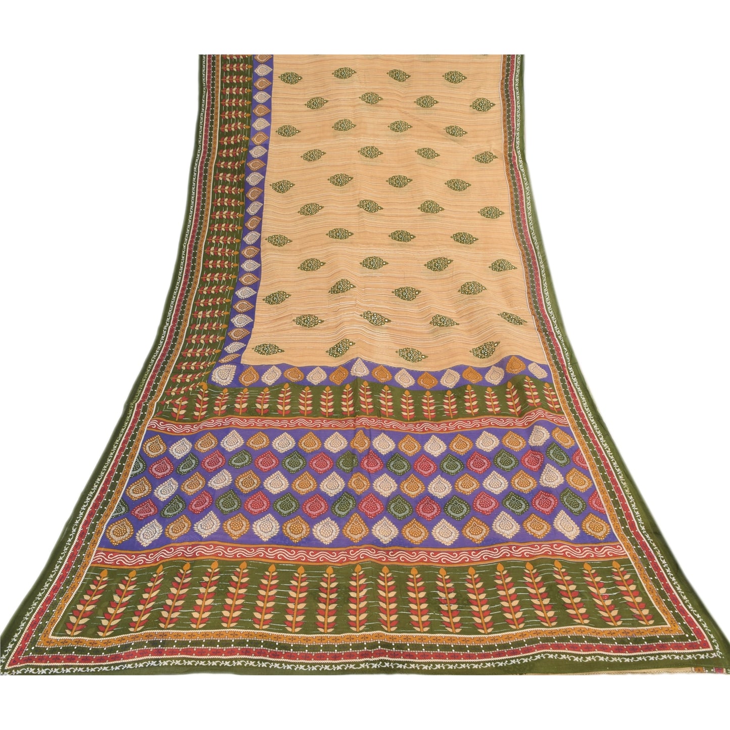 Sanskriti Vintage Sarees Indian Peach Pure Cotton Printed Sari 5yd Craft Sustainable Fabric
