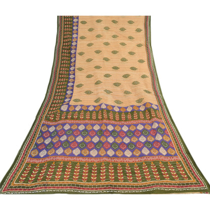 Sanskriti Vintage Sarees Indian Peach Pure Cotton Printed Sari 5yd Craft Sustainable Fabric