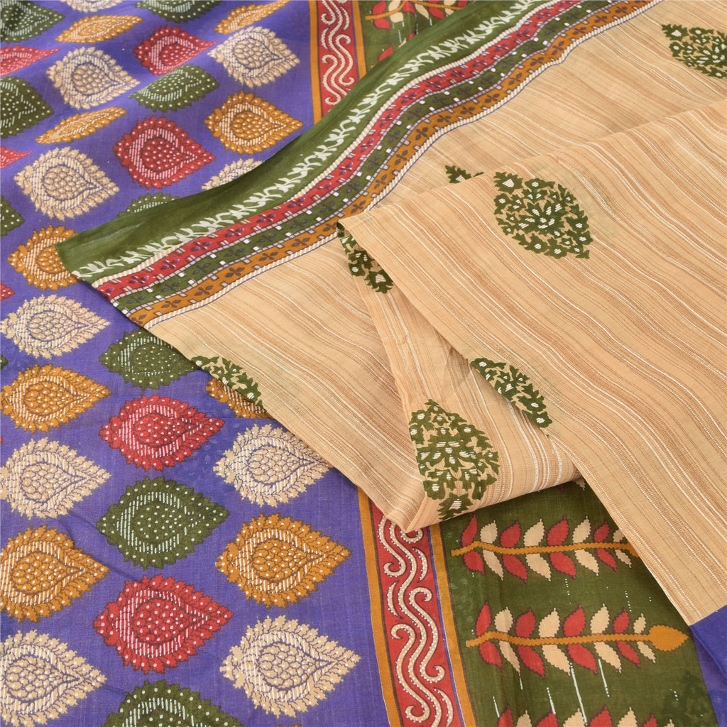 Sanskriti Vintage Sarees Indian Peach Pure Cotton Printed Sari 5yd Craft Sustainable Fabric