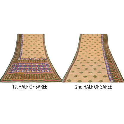 Sanskriti Vintage Sarees Indian Peach Pure Cotton Printed Sari 5yd Craft Sustainable Fabric