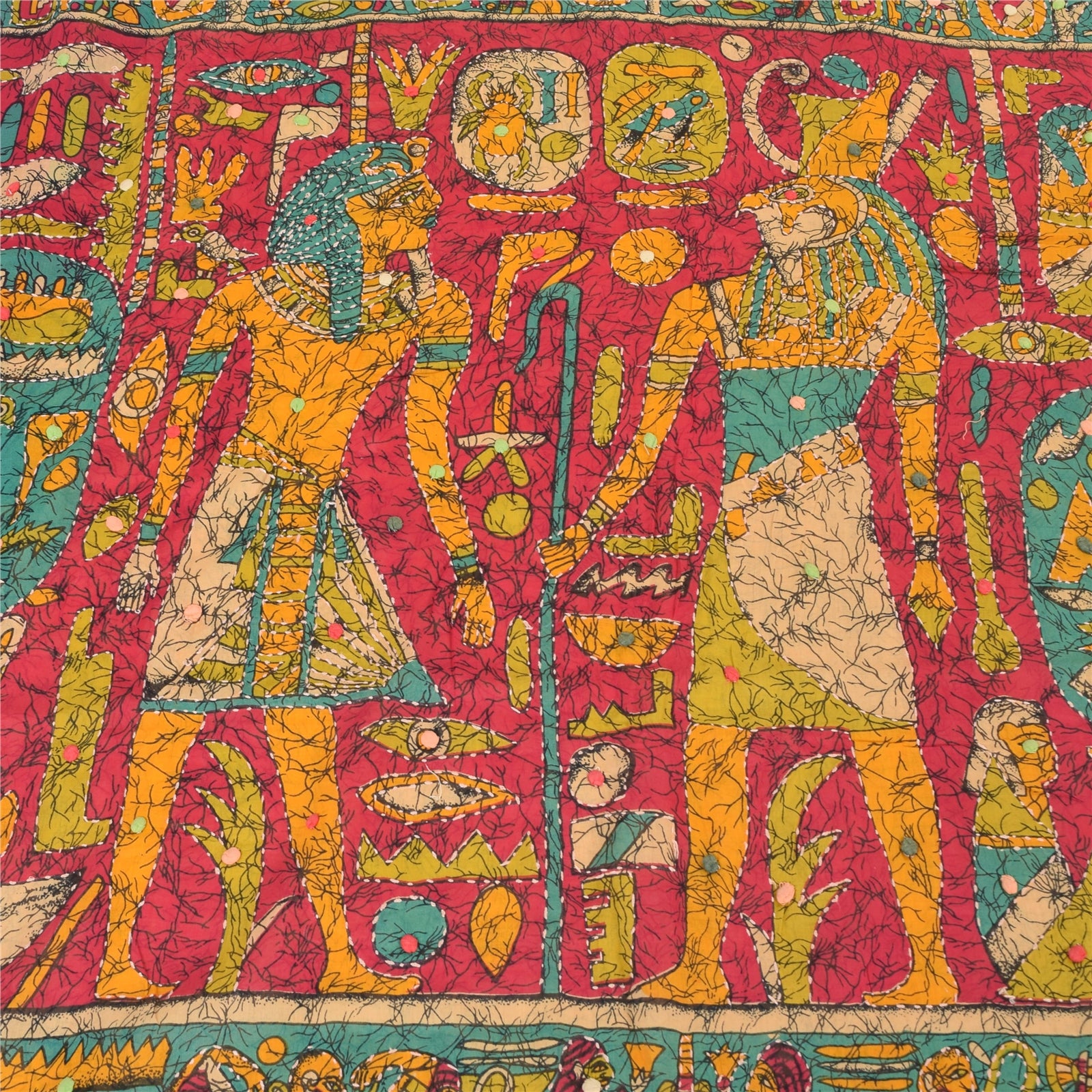 Sanskriti Vintage Sari 100% Pure Cotton Peach Sarees Handmade Kantha/Applique Tribal Human Printed 5yd Craft Pre-owned Upcycled Remnant