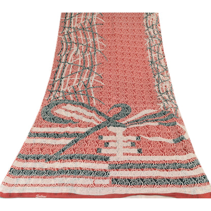 Сари Sanskriti Vintage темно-красного цвета, 100% чистый хлопок, напечатанное сари, 5 ярдов, ткань для рукоделия, устойчивая к истиранию