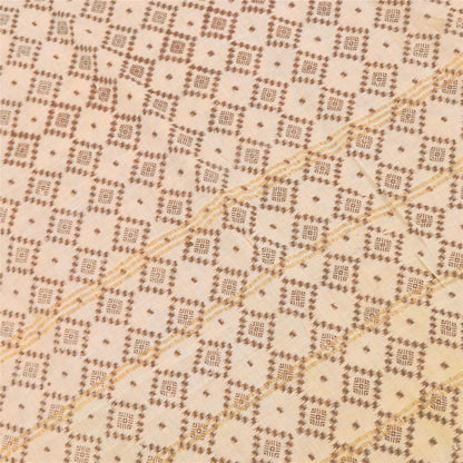 Sanskriti Vintage Sarees Yellow/Ivory Ikat Printed Pure Cotton Sari Craft Sustainable Fabric