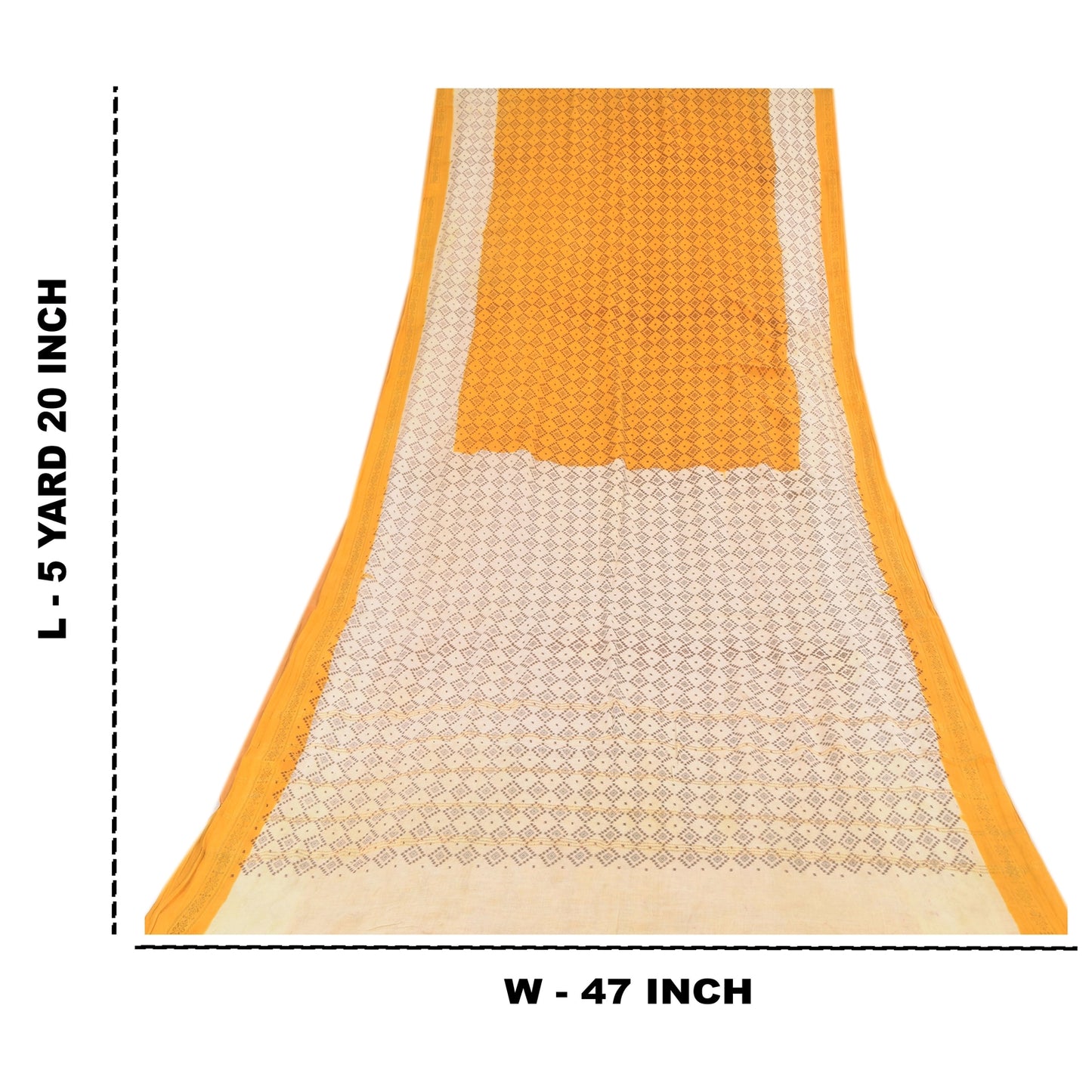 Sanskriti Vintage Sarees Yellow/Ivory Ikat Printed Pure Cotton Sari Craft Sustainable Fabric