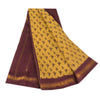 Sanskriti Vintage Sarees Yellow/Brown Zari Woven Print Pure Cotton Sari Fabric