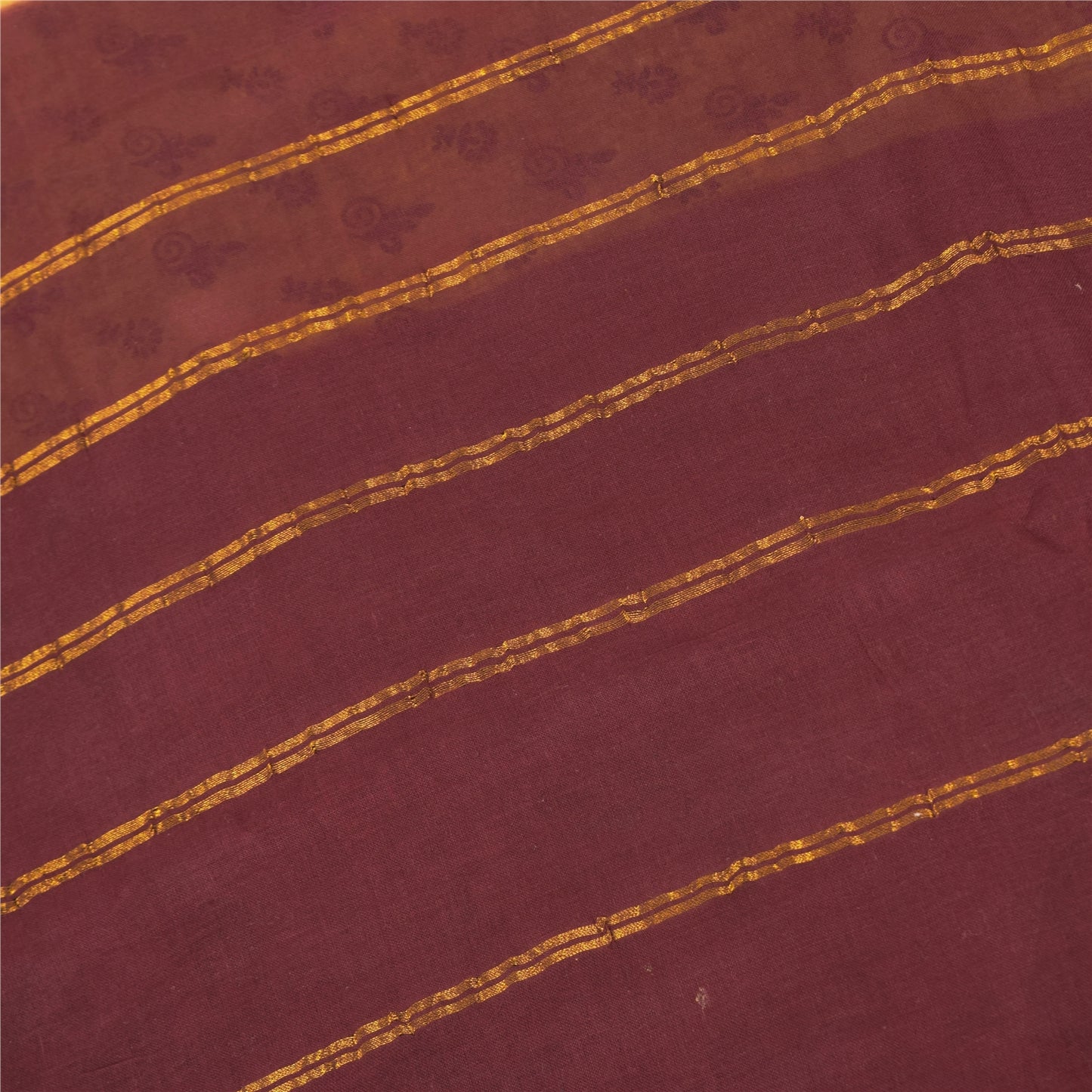 Sanskriti Vintage Sarees Yellow/Brown Zari Woven Print Pure Cotton Sari Fabric