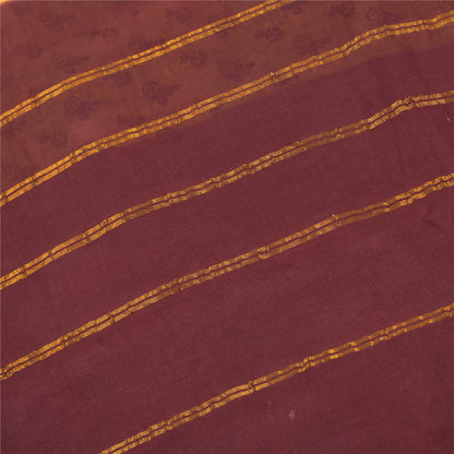 Sanskriti Vintage Sarees Yellow/Brown Zari Woven Print Pure Cotton Sari Fabric