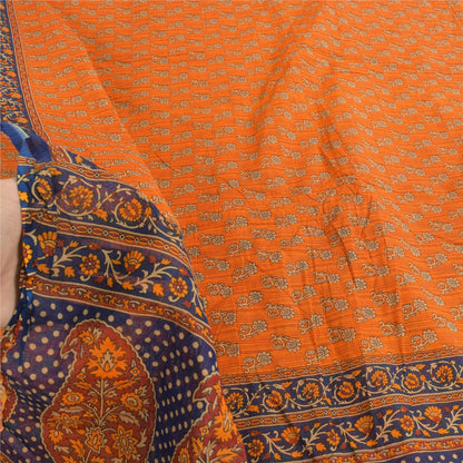 Sanskriti Vintage Sarees Indian Orange Pure Cotton Printed Sari 5yd Craft Fabric